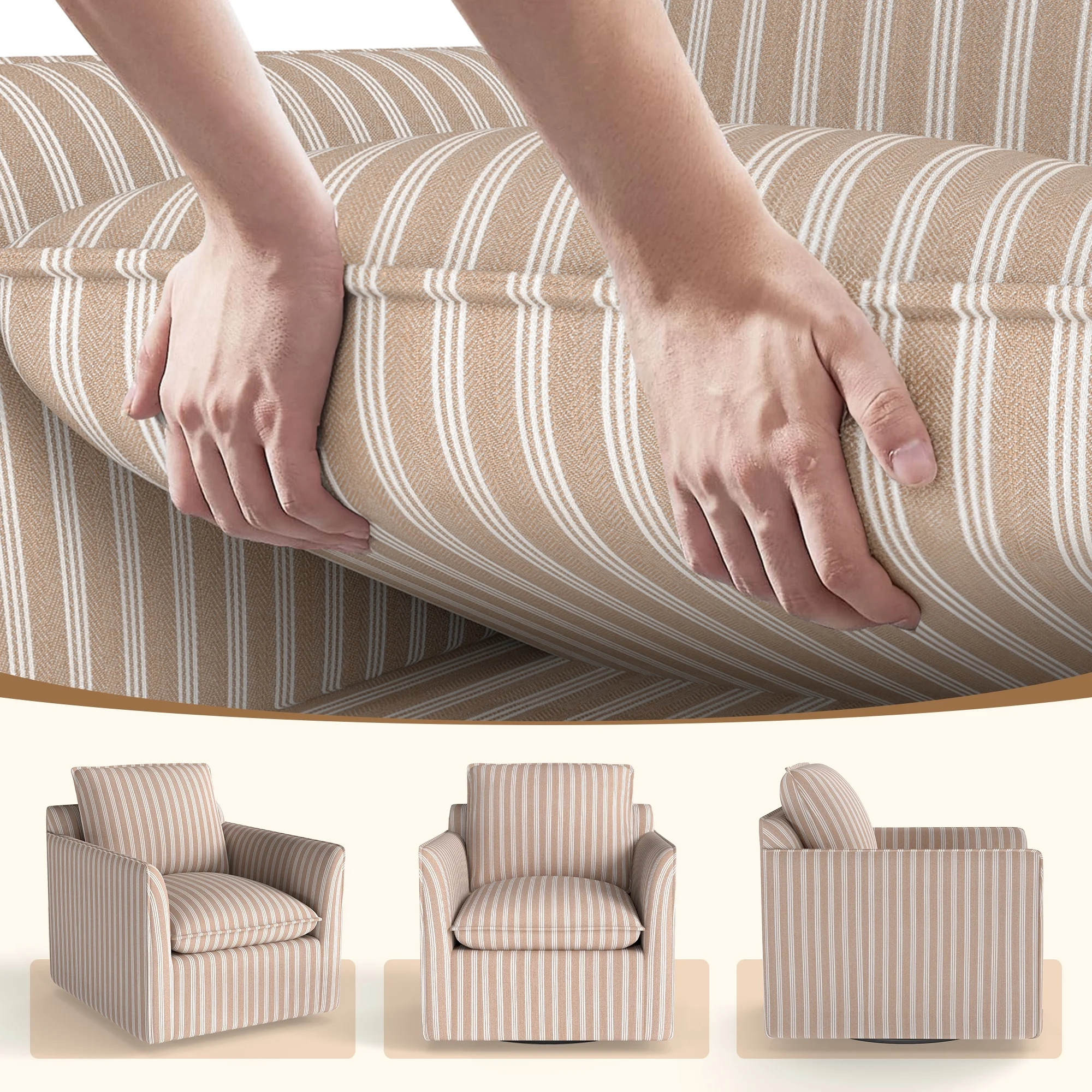 360° Swivel Chair with Thick Cushion – Brown - Image 5