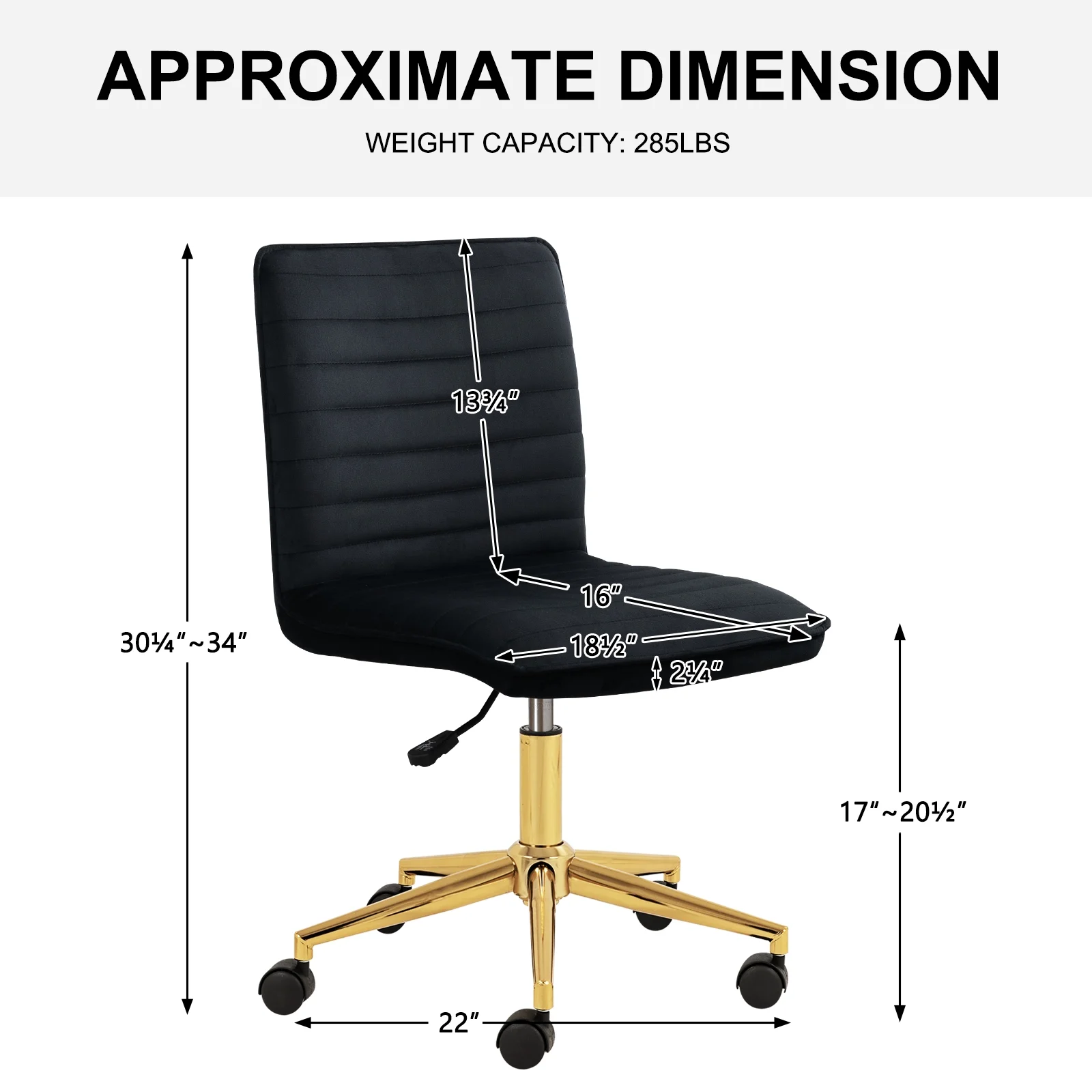 Velvet Mid-Back Home Office Chair Swivel Adjustable Small Chair for Bedroom Office Room, Black - Image 2
