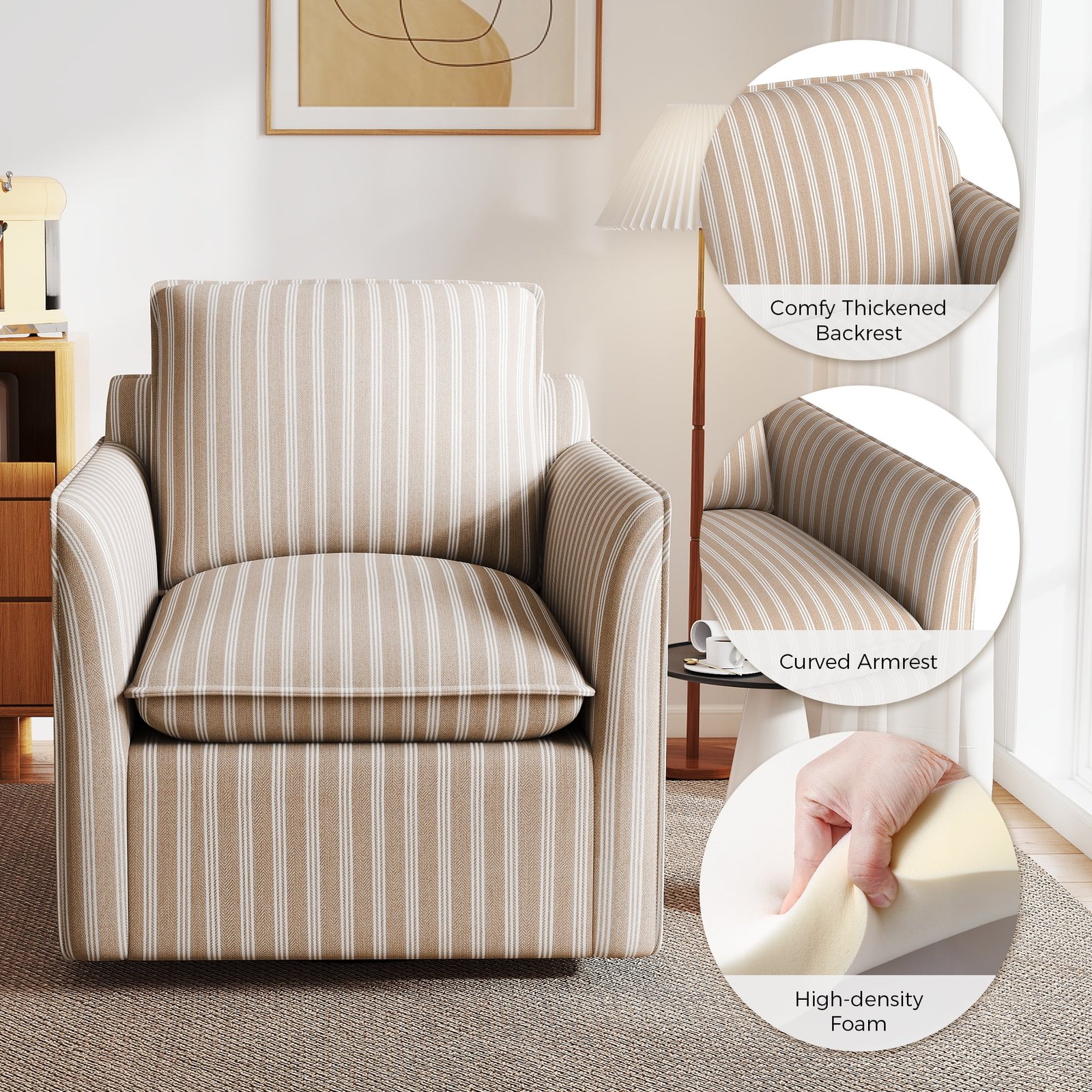 360° Swivel Chair with Thick Cushion – Brown - Image 3