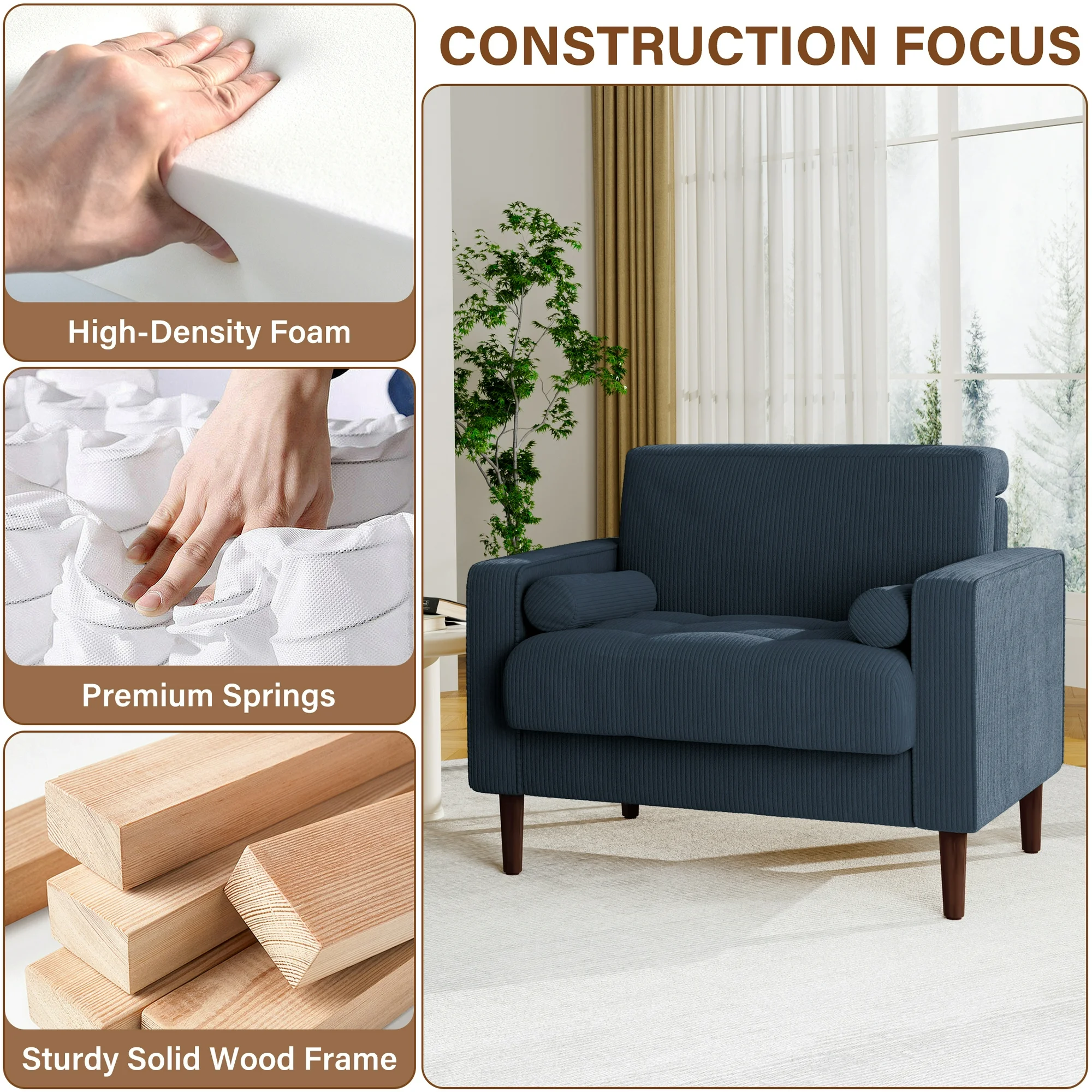 Modern Upholstered Corduroy Accent Chairs - Image 2