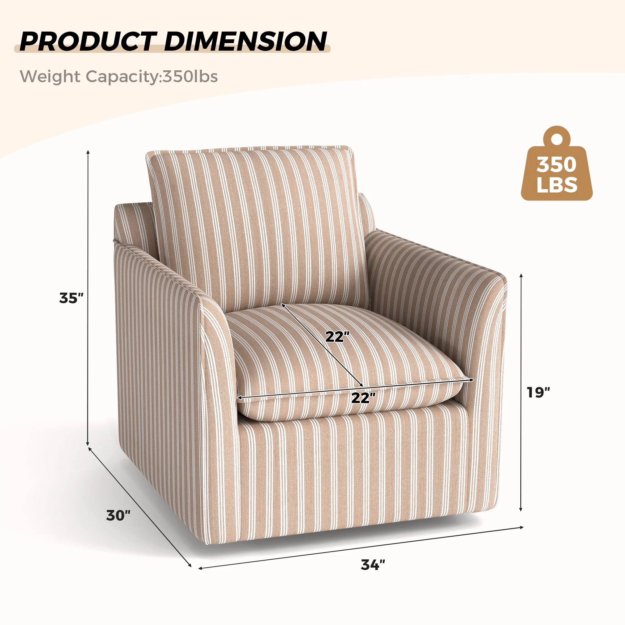 360° Swivel Chair with Thick Cushion – Brown - Image 2