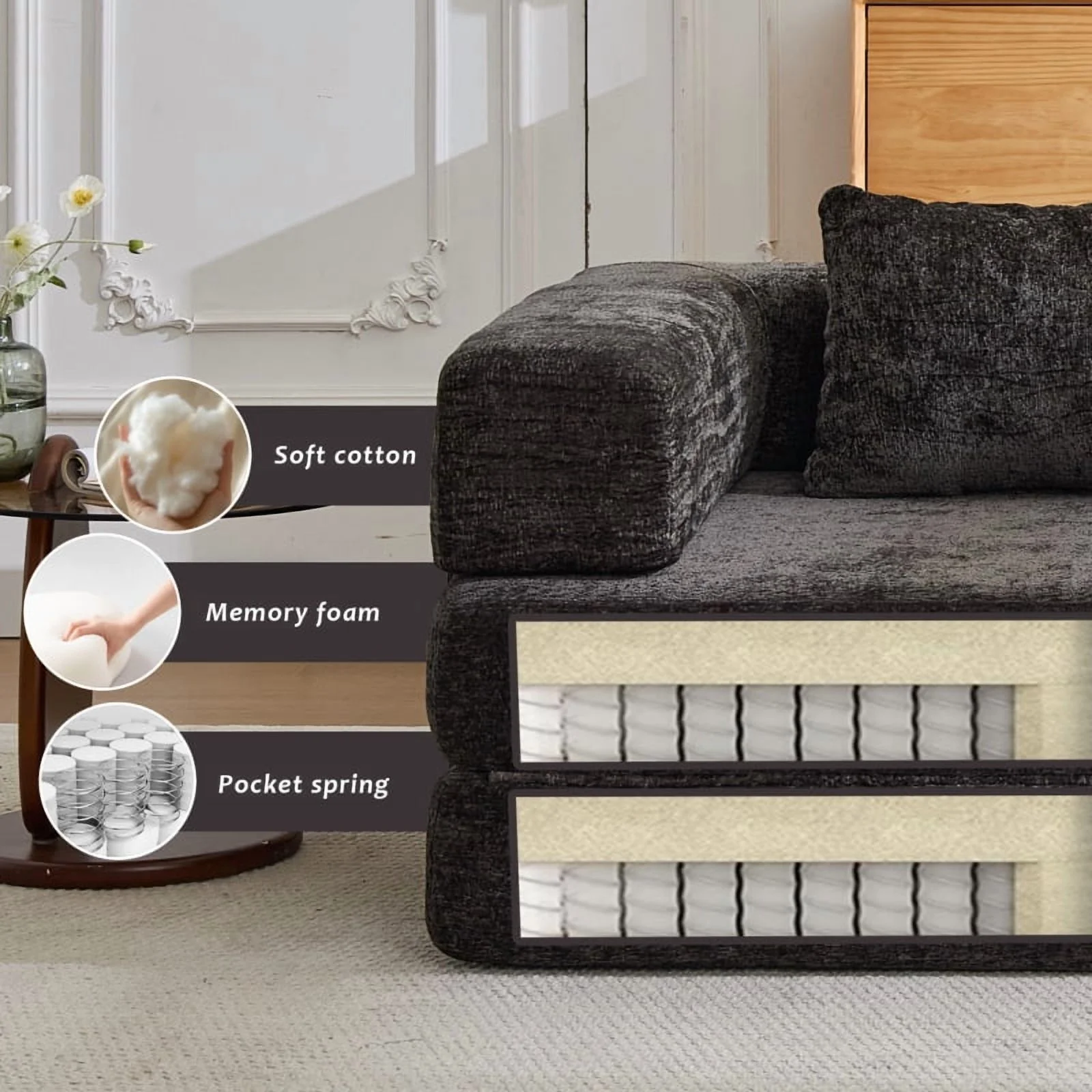 Compression Sofa,Convertible Floor Sofa Bed with Fixed-Shape Frame - Image 3