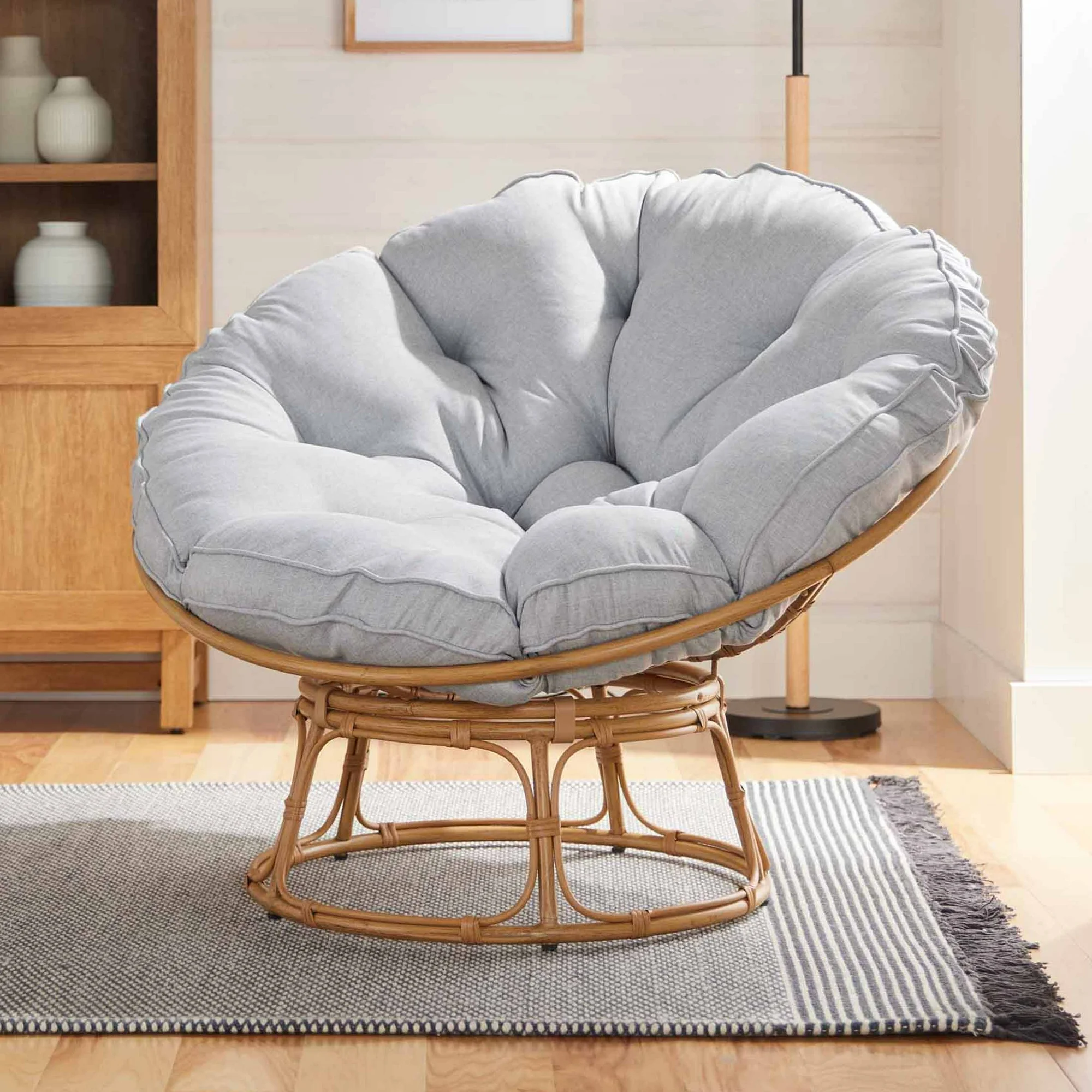 Papasan Accent Chair, Gray Linen