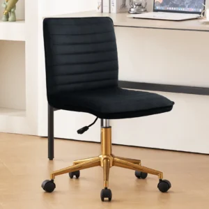 Velvet Mid-Back Home Office Chair Swivel Adjustable Small Chair for Bedroom Office Room, Black