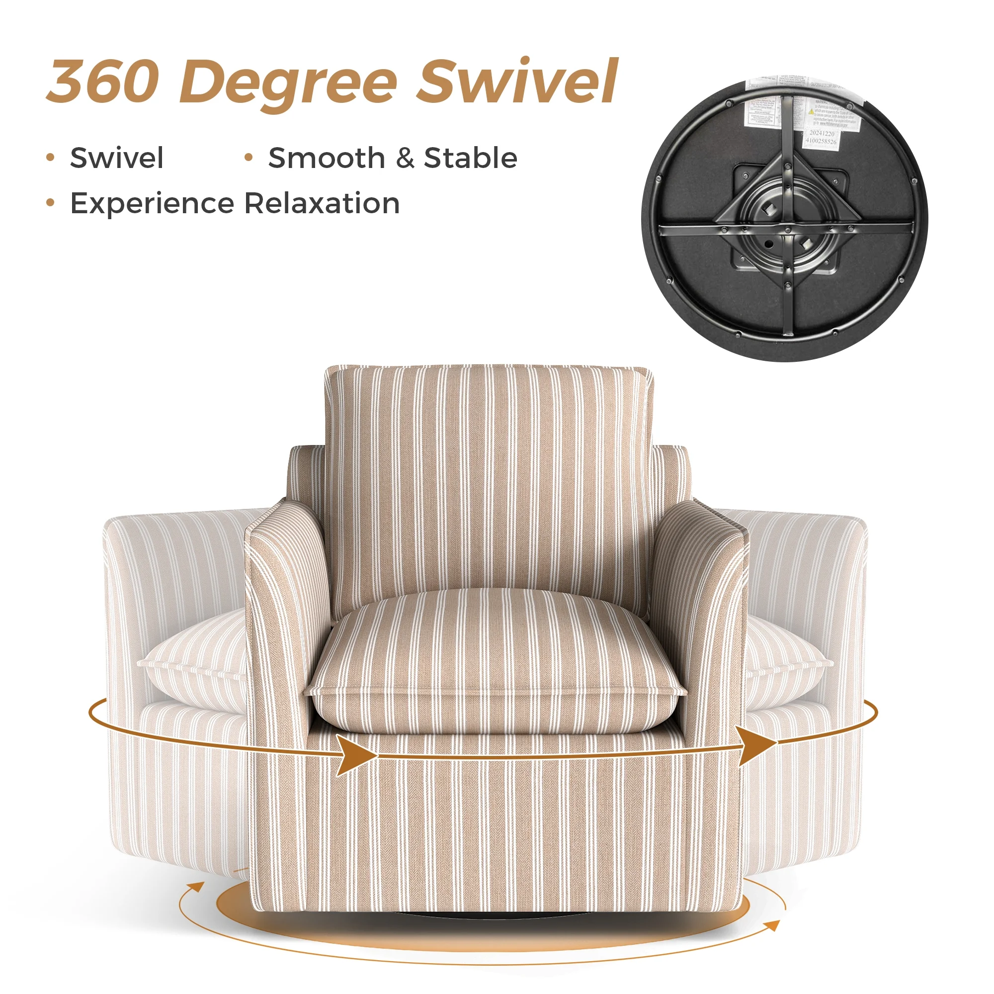 360° Swivel Chair with Thick Cushion – Brown - Image 4